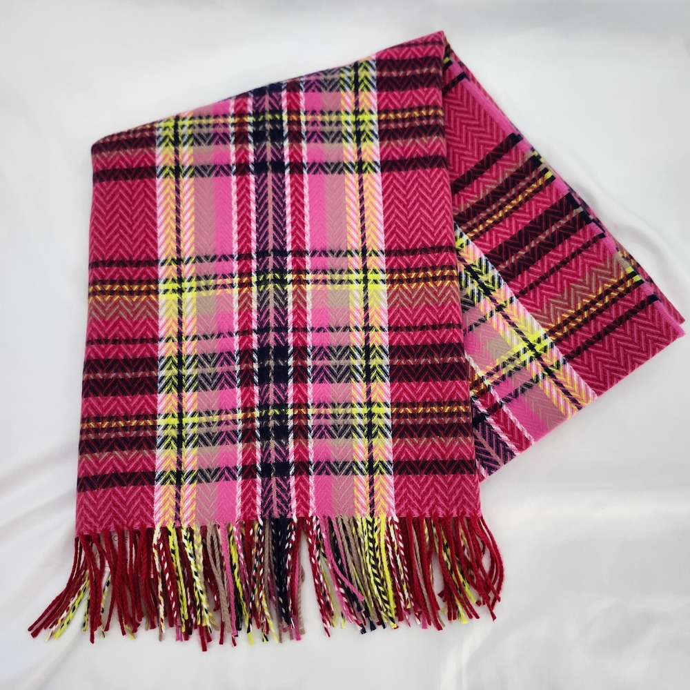 NWT Pink Yellow Black Plaid Lap Throw Blanket Fringe 38‎ x62 Colorful Super Soft